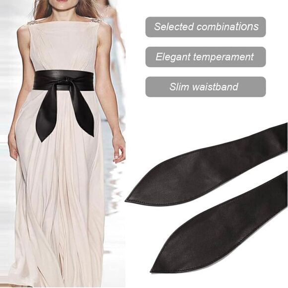 Women's Obi belt wide Vegan Leather corset knotted with bow at the waist - Picture 8 of 16